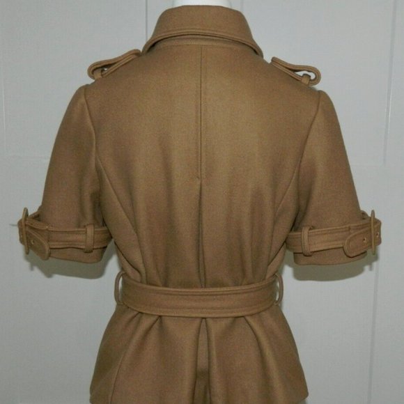 Manoush Women Brownish Taupe Ruffle Front Short Sleeve Jacket sz 6 - Picture 2 of 6